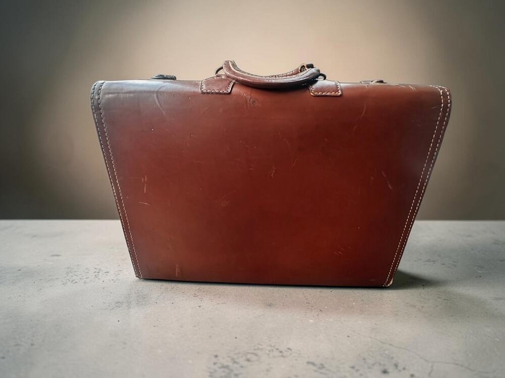 Vintage 1950s 60s Leather Suitcase Brown Hard Case Luggage Monogrammed TWG